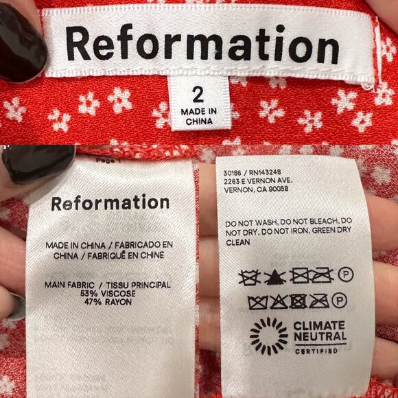 Reformation Crimini V Neck Leg Slit Midi Slip Dress in Western Red Floral Size 2 - Picture 5 of 15